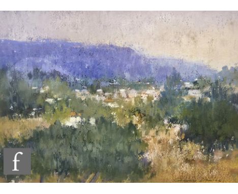 Gregory Davies (Born 1947) - An abstract landscape, pastel, signed, framed 24cm x 33cm, frame size 39cm x 48cm, also a photol