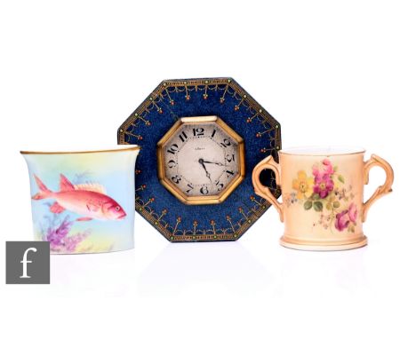 Arthur Badham for Royal Worcester, a Piscine painted vase, circa 1954, of compressed form, painted with a Squirrelfish over p