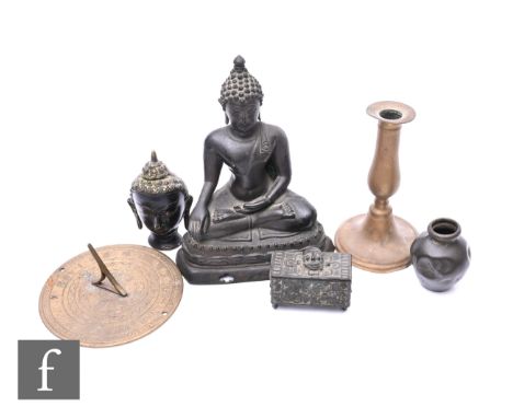 A small collection of Asian and African items, to include a Sino-Tibetan seated Buddha, height 20cm, a Buddha head, height 10