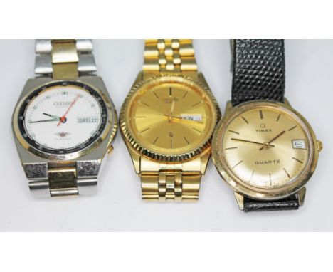 Three vintage wristwatches comprising a stainless steel Citizen Eagle 7, 21 jewel automatic with two tone stainless steel Oys