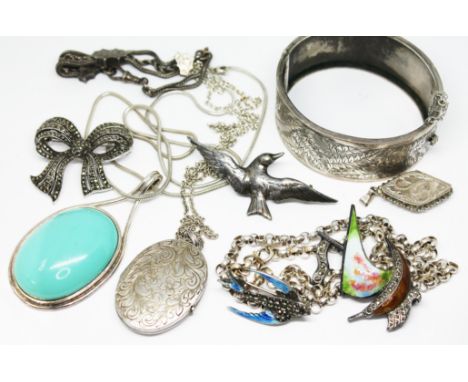 Assorted silver and white metal jewellery, various marks.  