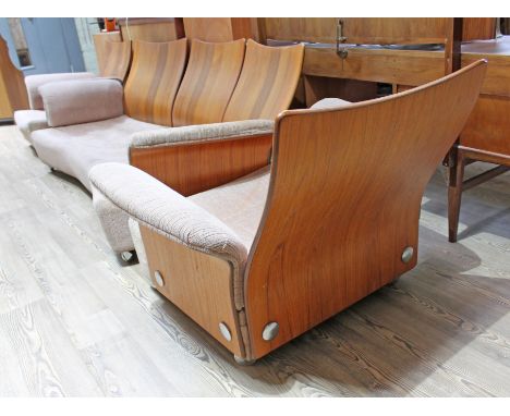 A G-Plan teak three piece suite.&nbsp;Condition - general wear including light scuffs and scratches, the upholstery is not gr