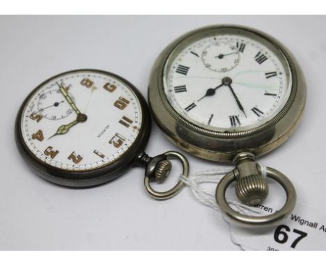 Two pocket watches comprising a nickel plated Thomas Russell &amp; Son open face pocket watch and a gun metal Albion military