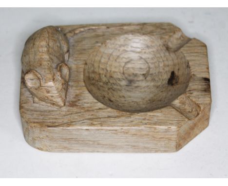 A Robert "Mouseman" Thompson of Kilburn carved oak ashtray, length 9.8cm.  