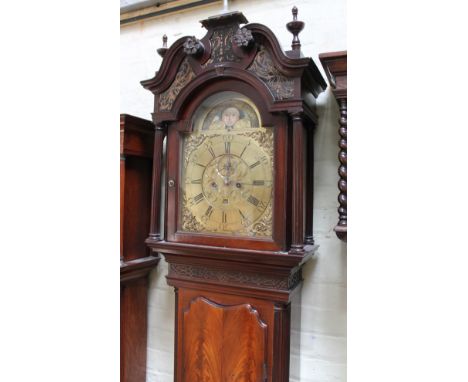 A George III mahogany longcase clock, 13 1/4" brass dial with rolling moon, Roman Numerals, seconds subsidiary and date apert