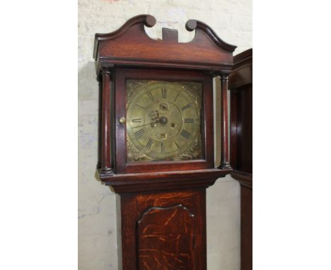 An 18th century oak longcase clock, 12 1/2" brass dial signed Bancroft of Stockport. eight day movement, height 213cm, width 