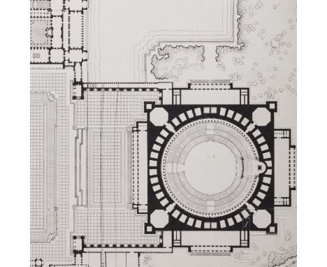 Albert Speer - Präsentationsskizze der geplanten "Großen Halle" in Berlin  Eine Präsentationsskizze auf Pappe gezogen, 30er J