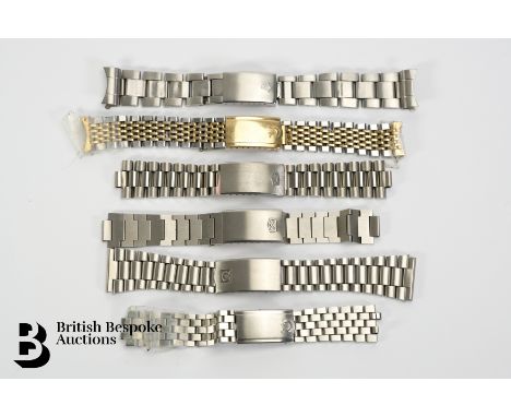 A selection of six stainless steel wrist watch straps including three Omega. (af)
&nbsp;
Note: varying conditions from good t