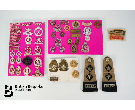 Malaya Military interest, including policing, comprising of Royal Ranger cap badges, Federation Engineer badge and three Arme