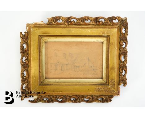 19th century pencil sketch on embossed buff paper, titled View from the Duke of Bedford's Hunting Lodge at Glen Feshie in the