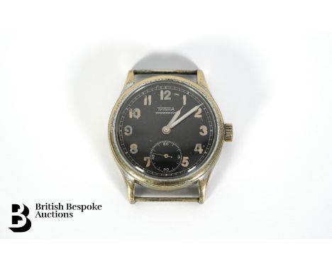 German WWII era Tritona Wasserdicht military issue wrist watch, having a 30mm black face, nr D286749H to the reverse of the c