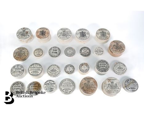 An interesting collection of Victorian Advertising ceramic pot lids, including ten Burgess's Anchovy Paste for Toast &amp; Bi