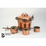 Georgian Copper Water Urn and Three Copper Pots
