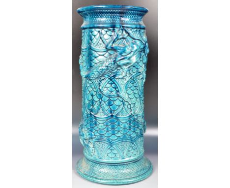 Attributed to Burmantofts - A 19th Century Victorian majolica pottery jardiniere planter stand column in blue turquoise faien