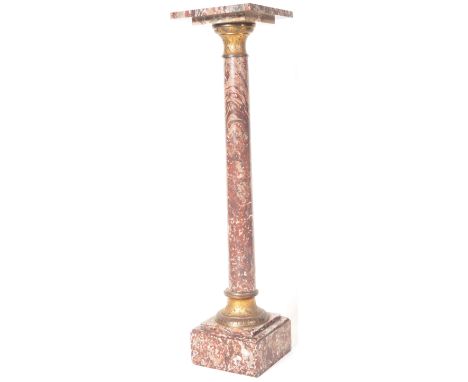 A late 19th Century Victorian mottled red and grey marble urn / jardinière plant / bust stand of simple form having a squared