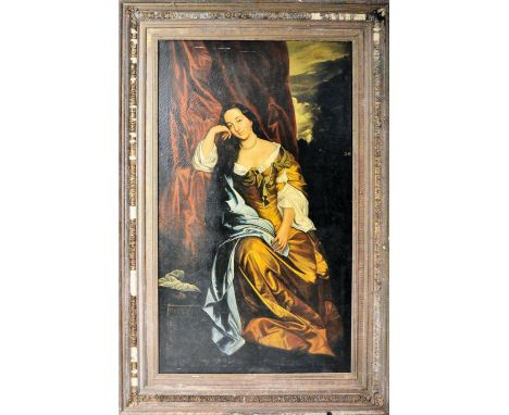 After Peter Lely - Portrait Barbara Villiers, as Mary Magdalene - A large oil on canvas full length portrait painting depicti