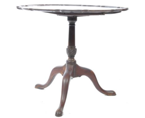 A late 18th Century mahogany&nbsp;wine table / side occasional table having a ' Pie Crust ' edge top with tilt top action rai