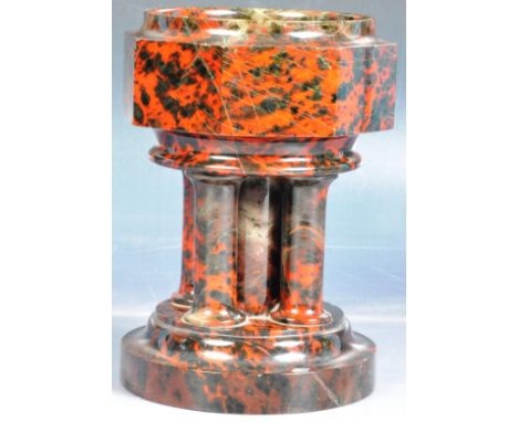 19th Century Roman Italian Grand Tour variegated red serpentine marble model of a font / inkwell. The octagonal dished reserv