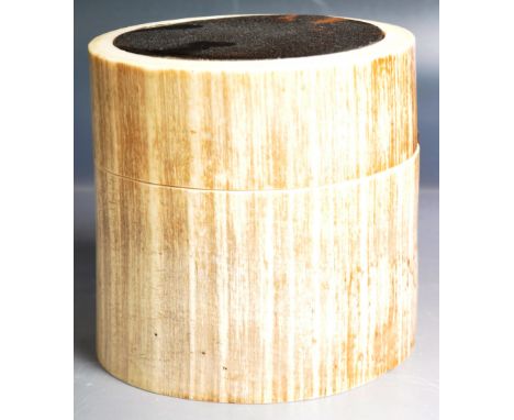 An early 19th Century George III Ivory &amp; Tortoiseshell tea caddy / tobacco pot. The box of cylindrical form with central 