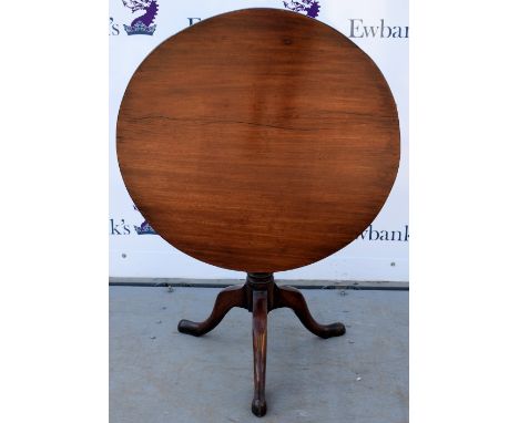 19th century mahogany tilt-top table on turned column and tripod base,