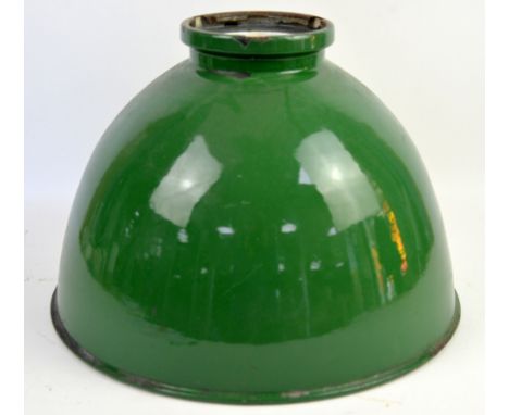 Large green and white enamel industrial lamp shade
