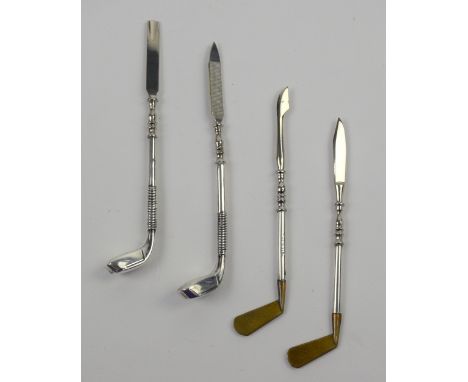 Set of four sterling silver manicure tools in the form of golf clubs
