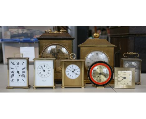 VARIOUS - Collection of 8 clocks to include 5 Seiko quartz alarm clocks, a Seth Thomas 'Quartzmatic' alarm mantle clock, a Ju