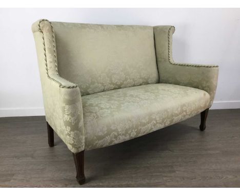 EDWARDIAN PARLOUR SOFA upholstered in cream floral fabric93cm high, 142cm wide, 70cm deep