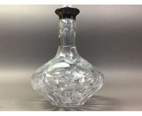 C B Z CRYSTAL DECANTER the Mappin &amp; Webb silver top marked 925, complete with stopper27cm high (including stopper)