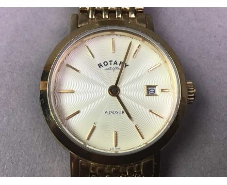 ROTARY: A ROLLED GOLD WRIST WATCH  the circular dial with date window