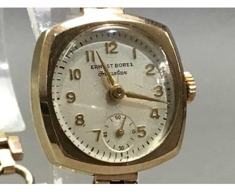 NINE CARAT GOLD MANUAL WIND BRACELET WATCH by Ernest Borelat the time of this condition report the watch appears to be runnin