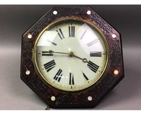 VICTORIAN WAG AT THE WALL CLOCK LATE 19TH CENTURY  of octagonal form, the white enamel dial with numerals in black, with two 