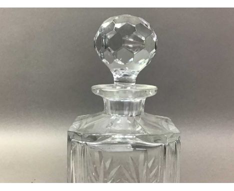 GROUP OF CRYSTAL AND GLASS WARE  including a decanter with stopper, glasses, a vases and mugs