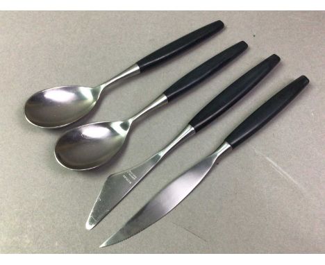 HACKMAN, FINLAND SERVING SPOON AND FORK AND OTHER ITEMS  including flatware and drinking glasses