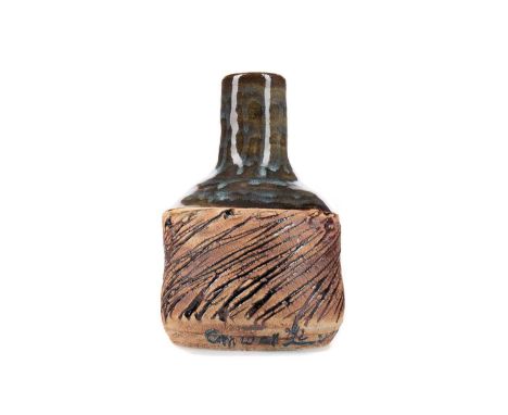 YOUNGGI SEO (SOUTH KOREAN), STUDIO POTTERY VASE CONTEMPORARY wood-fired with Cornish soil, bottle/flask form, with glazed nec