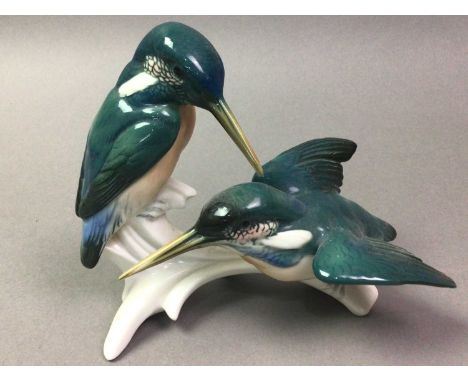 PAIR OF CERAMIC KINGFISHER FIGURES AND OTHER ITEMS  including a Poole pottery dish and other ceramics14cm highThe kingfisher 