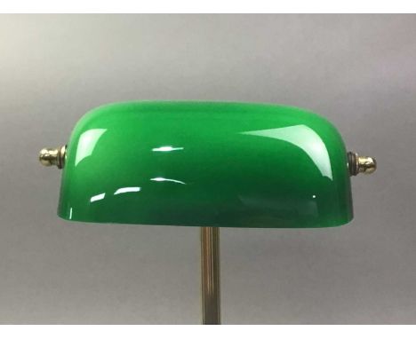 LIBRARY TYPE TABLE LAMP with green glass shade35cm high