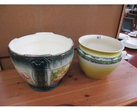 A vintage jardiniere top and a planter