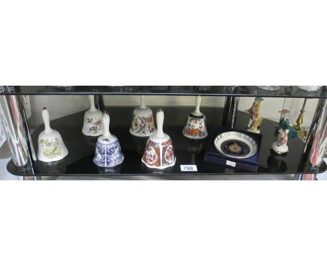 A quantity of bells, a boxed Royal Worcester dish and 2 Italian figures