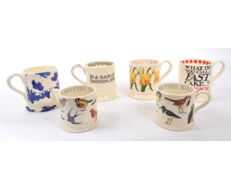 Emma Bridgewater - A collection of six ceramic mugs by Emma Bridgewater, to include Daffodil mug supporting ngs, 2x birds, on