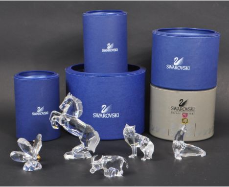 Swarovski - A collection of boxed Swarovski crystal animal figure ornaments. The collection consisting of five animal figures