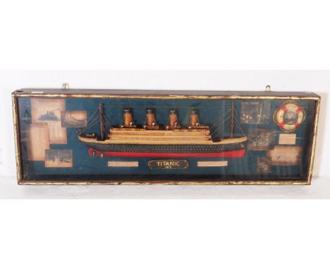RMS Titanic - A vintage 20th century display box of a wooden construction painted Titanic cruise ship / boat date 1912. With 