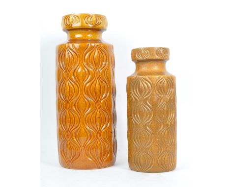 West German - Retro mid 20th century ceramic pottery onion vases. With shaped flare top with textured body on a circular base