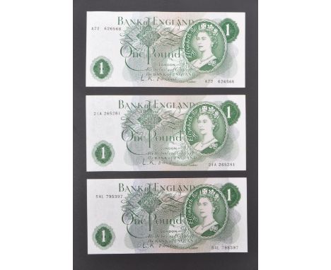 Bank of England - A collection of British uncirculated bank notes banknotes to include; 3x L K Obrien 1960-1961 one pound not