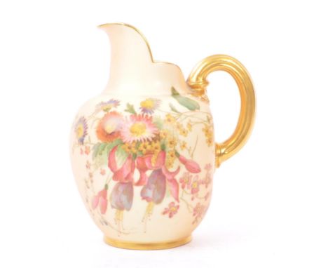 Royal Worcester - Ivory Blush flatback vase / jug. A 19th century Victorian porcelain jug / vase. With hand painted floral an