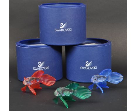 Swarovski - Three boxed Swarovski crystal Siamese Fighting Fish animal figures. Each of the fish in original boxes, with cert