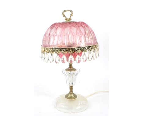 Michelotti - A vintage 20th century&nbsp;crystal cranberry glass prism boudoir parlour lamp. Glass and metal construction, wi