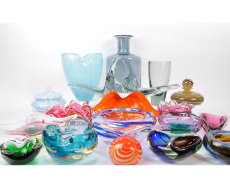 Murano / Chribska - A large collection of vintage mid Century studio art glass to include orange Murano cased bowl, and Czech