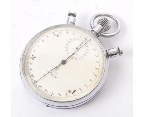 A 20th Century Nero Lemania stopwatch / clock with engraved writing to back 'Proprieta Di Lamborghini N.2' with a white face 