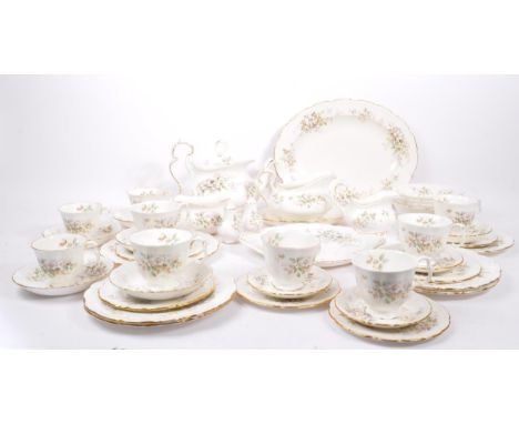 A Royal Albert 'Hayworth' pattern porcelain dinner, tea and coffee service. To include teapot, cream & milk jugs, sugar bowl,